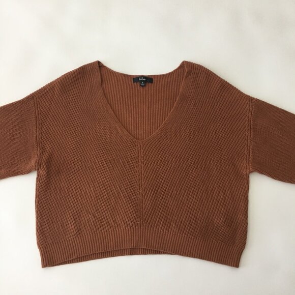 Lulus V Neck Sweater Womens Small Copper/Brown Dolman Sleeves - Picture 2 of 11